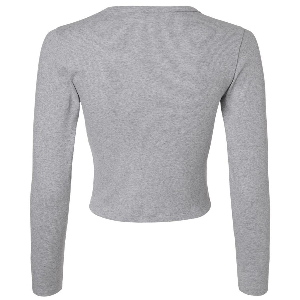 American Apparel Women's Heather Grey Baby Rib Long Sleeve Cropped Tee