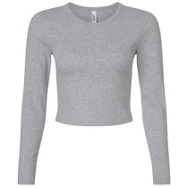American Apparel Women's Heather Grey Baby Rib Long Sleeve Cropped Tee
