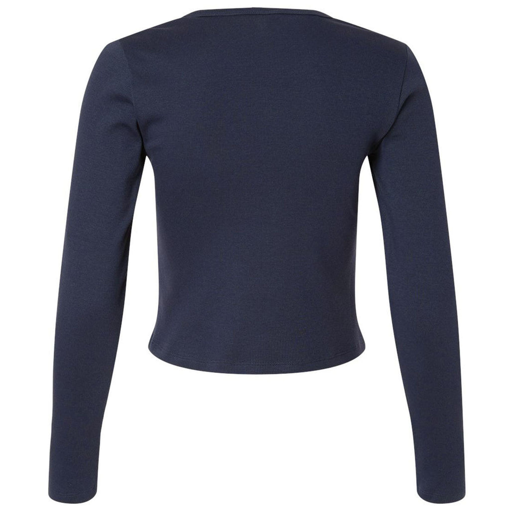 American Apparel Women's Navy Baby Rib Long Sleeve Cropped Tee