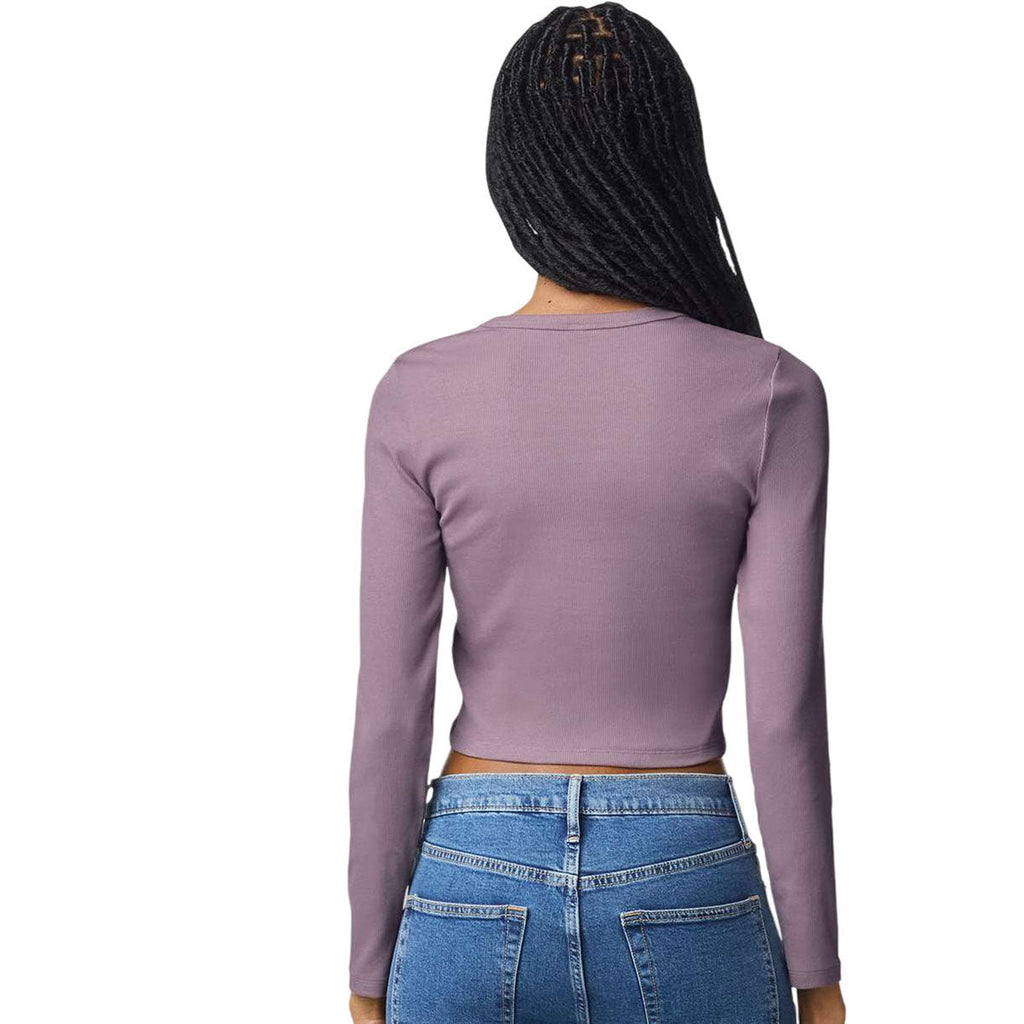 American Apparel Women's Smokey Violet Baby Rib Long Sleeve Cropped Tee