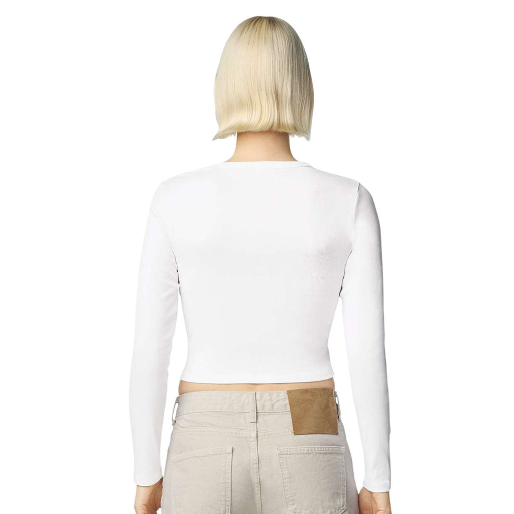 American Apparel Women's White Baby Rib Long Sleeve Cropped Tee