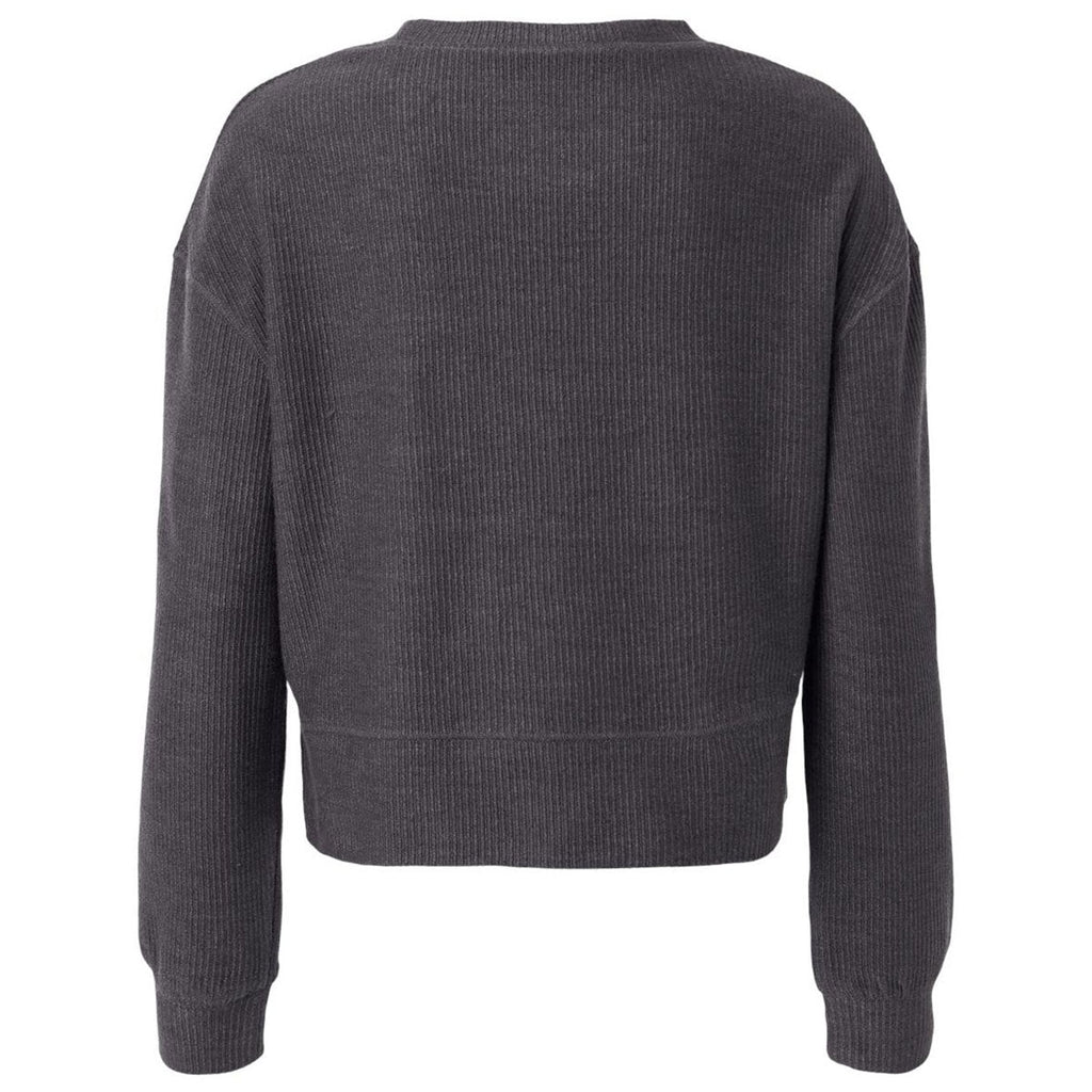 Boxercraft Women's Black Ribbed Knit Cropped Boxy Crew