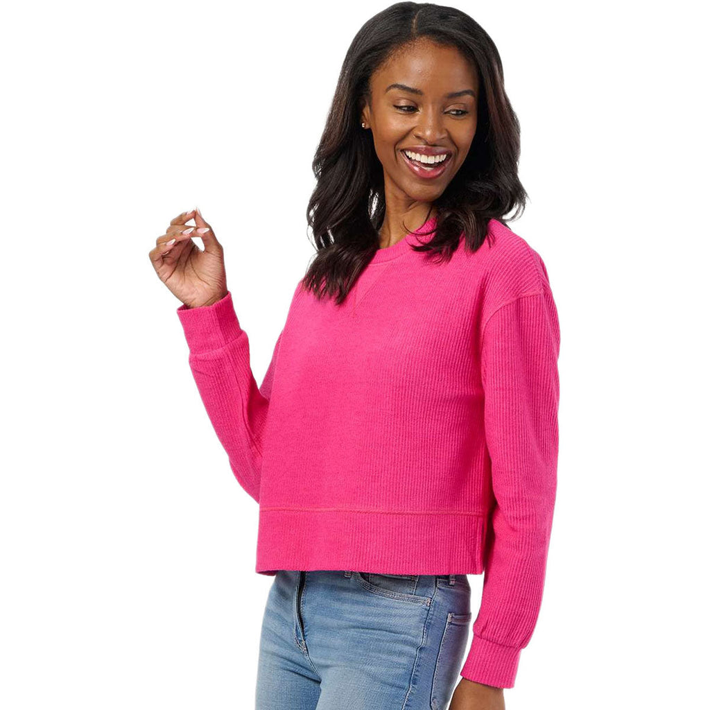 Boxercraft Women's Cosmic Pink Ribbed Knit Cropped Boxy Crew