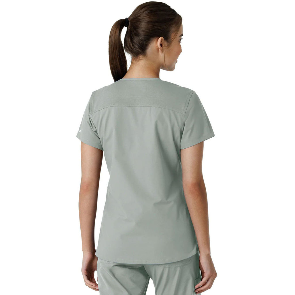 Carhartt Women's Grey Four-Pocket V-Neck Knit Panel Scrub Top