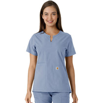 Carhartt Women's Ceil Blue Notch Neck Tunic Knit Panel Scrub Top