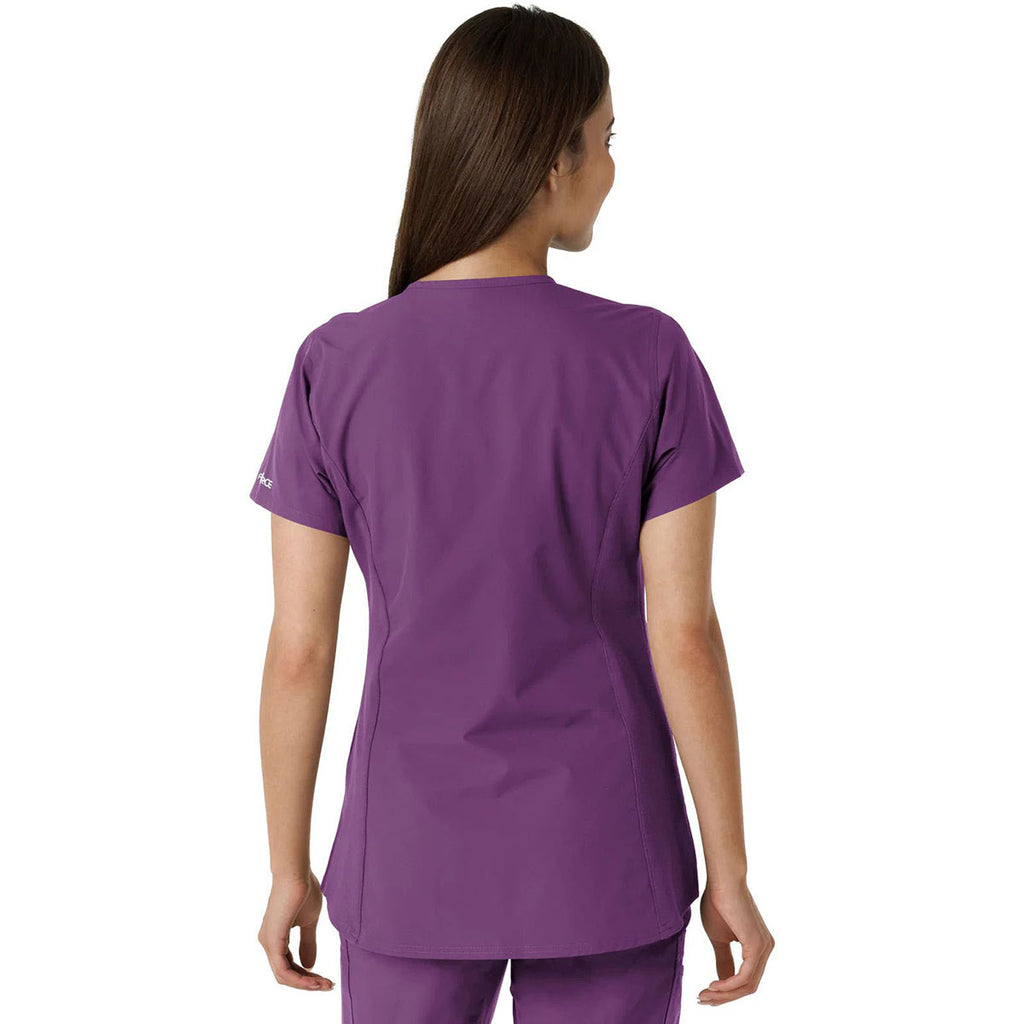 Carhartt Women's Eggplant Notch Neck Tunic Knit Panel Scrub Top