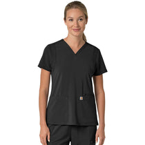 Carhartt Women's Black Three-Pocket Flex Panel V-Neck Scrub Top