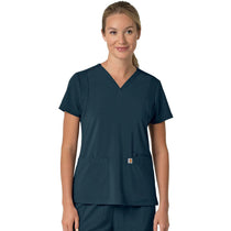 Carhartt Women's Navy Three-Pocket Flex Panel V-Neck Scrub Top