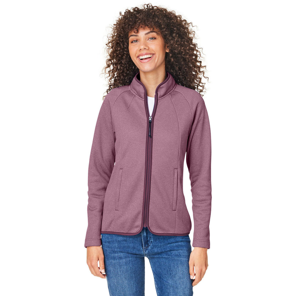 Core 365 Women's Burgundy/White Venture Heathered Stripe Full-Zip