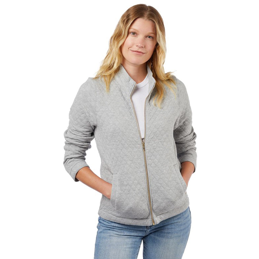 Landway Women's Heather Grey Seneca Quilted Full-Zip Sweater