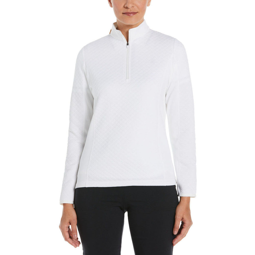 Callaway Women's White Mid-Weight Diamond Quilted Fleece 1/4 Zip