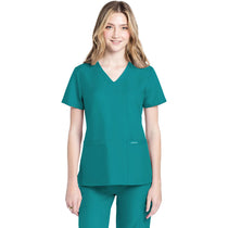 Cherokee Women's Teal Blue 2-Pocket V-Neck Top