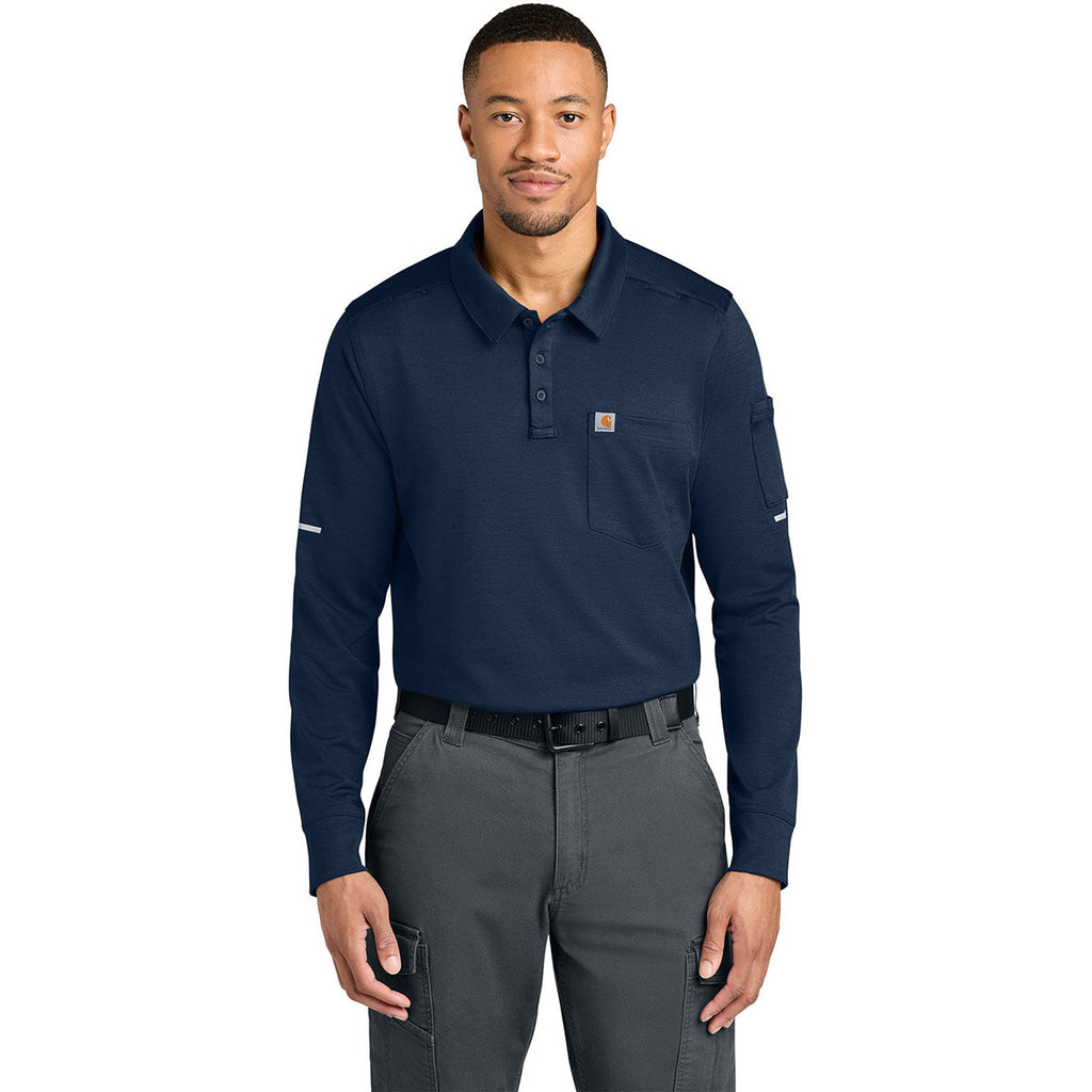 Carhartt Men's Dark Navy FLD & RSCU Long Sleeve Polo