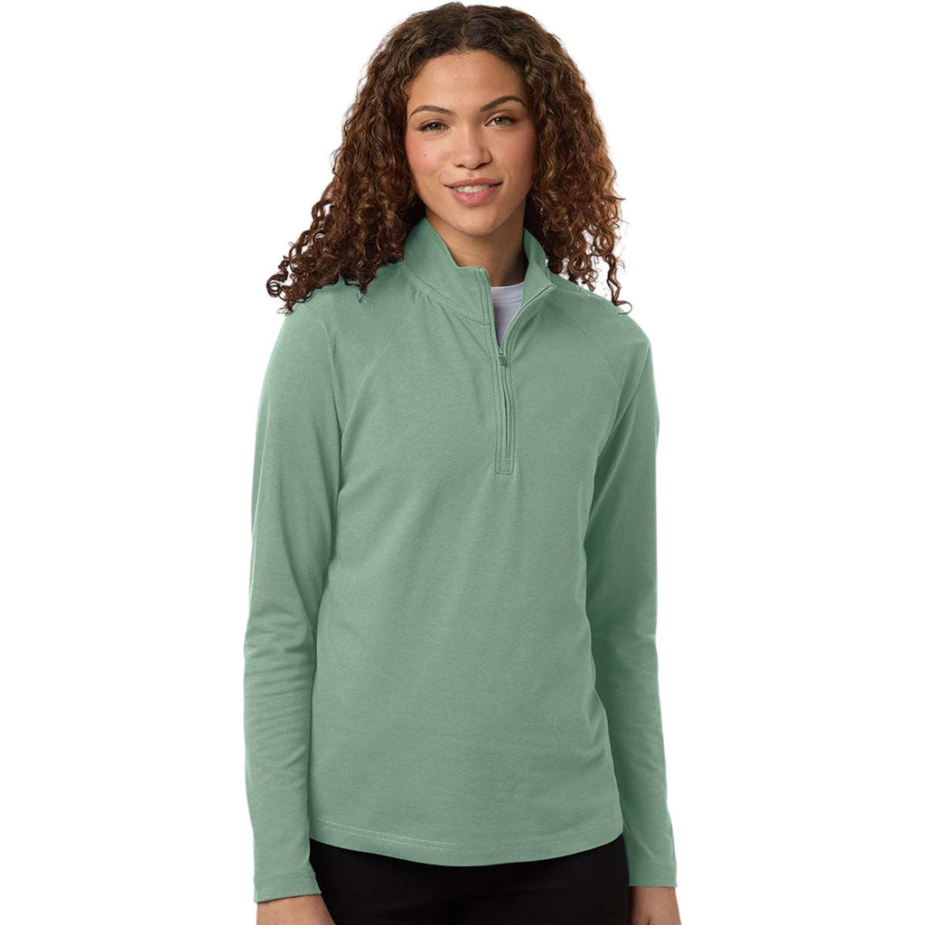 Devon & Jones Women's Balsam Green Seaton Pebble Textured Quarter-Zip Pullover