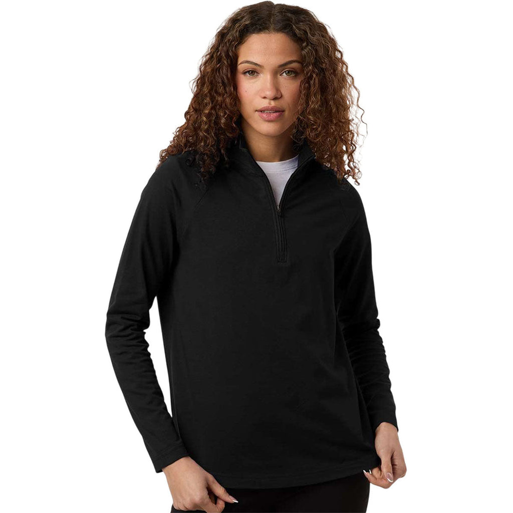 Devon & Jones Women's Black Seaton Pebble Textured Quarter-Zip Pullover