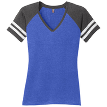 District Women's Heathered True Royal/ Heathered Charcoal Game V-Neck Tee