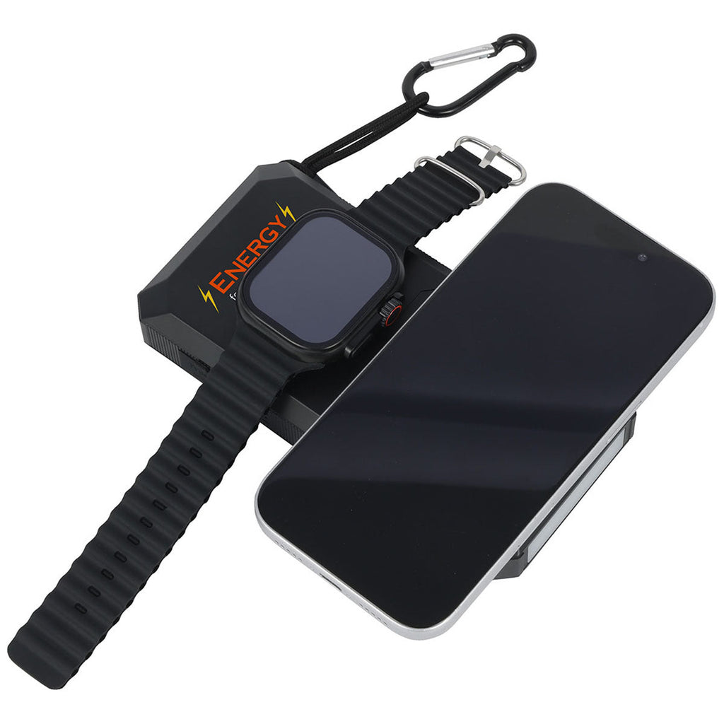 Ariel Premium Black Array 15000mAh 20W Magnetic Wireless Power Bank with Solar Panel, Watch Charger & Retractable Cable
