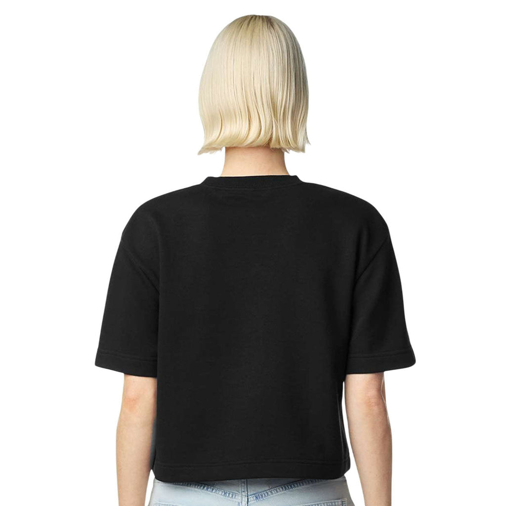 American Apparel Women's Black French Terry Mid-Length Boxy Top