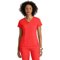 Grey's Anatomy Women's Radiant Coral Two Pocket V-Neck Motivate Top