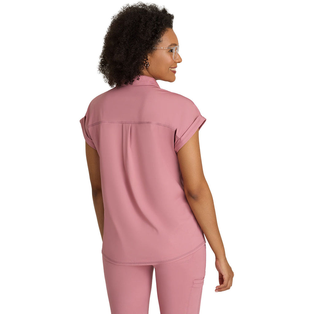 Grey's Anatomy Women's Canyon Pink One Pocket Polo Neck Renew Top