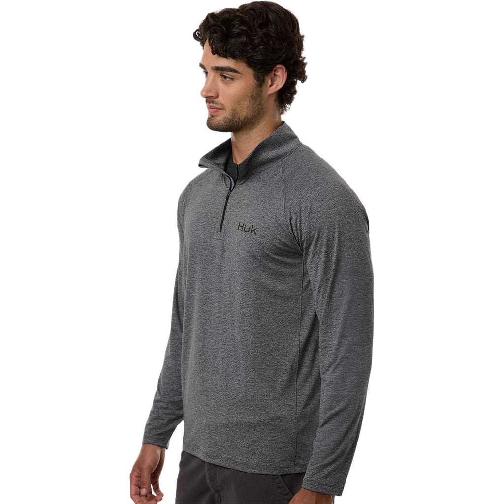 HUK Men's Volcanic Ash Heather Airweight Heather Quarter-Zip Pullover