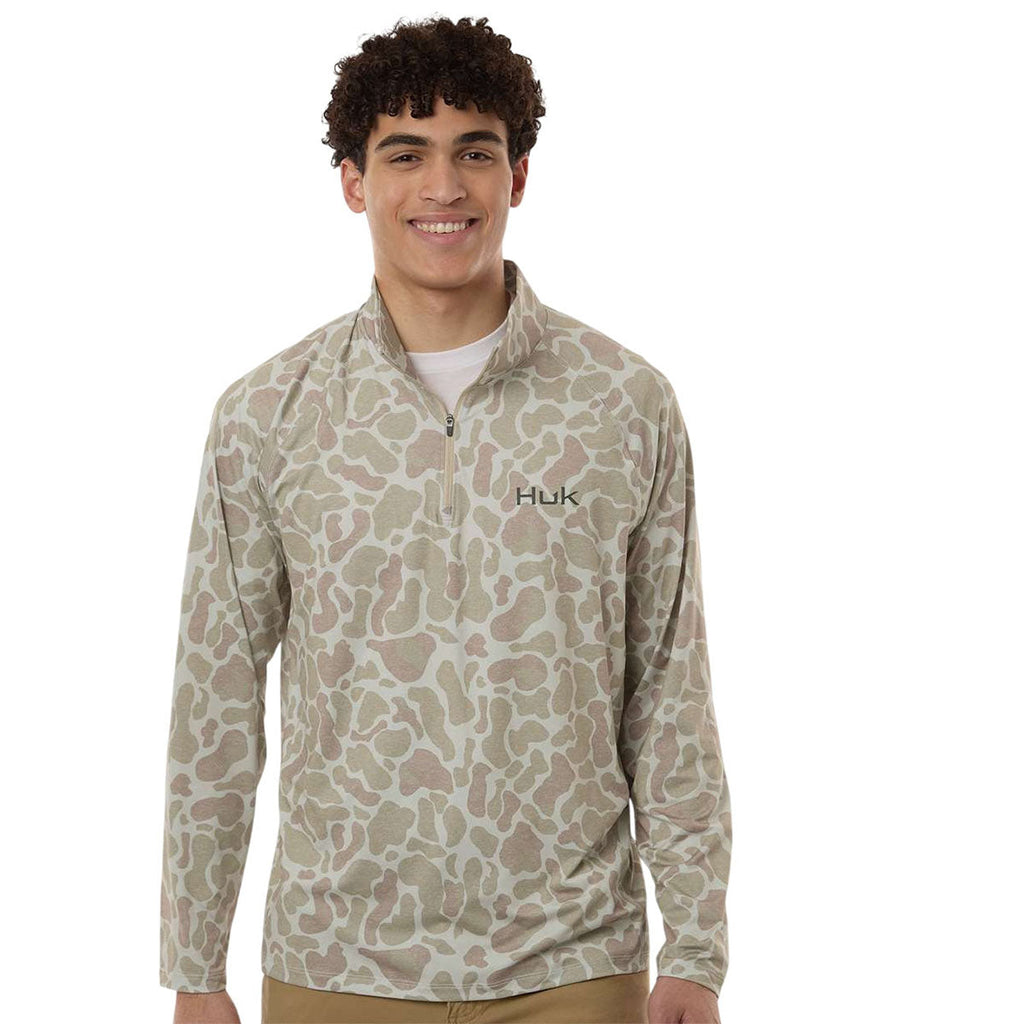 HUK Men's Sand Airweight KC Printed Quarter-Zip Pullover