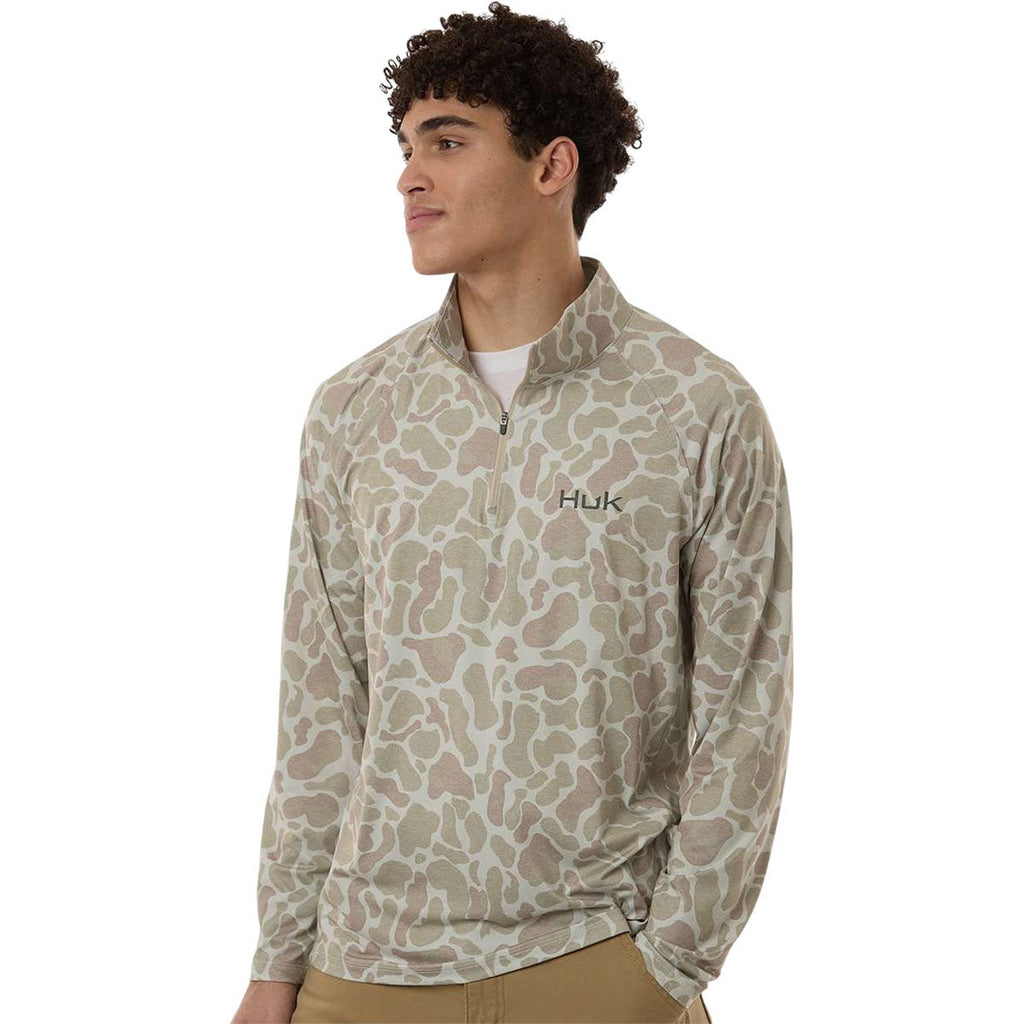 HUK Men's Sand Airweight KC Printed Quarter-Zip Pullover