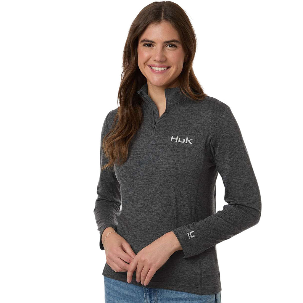 HUK Women's Volcanic Ash Heather Coldfront+ Quarter Zip Pullover