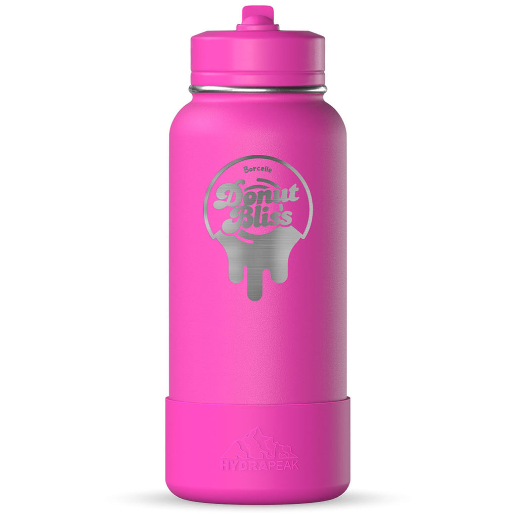 Hydrapeak Fuschia 32oz Insulated Water Bottle w/ Straw Lid