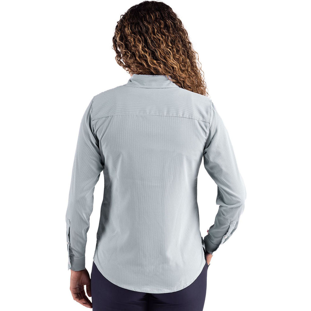 Cutter & Buck Women's Hunter/White Skyline Epic Confidence Recycled Pinstripe Long Sleeve Dress Shirt
