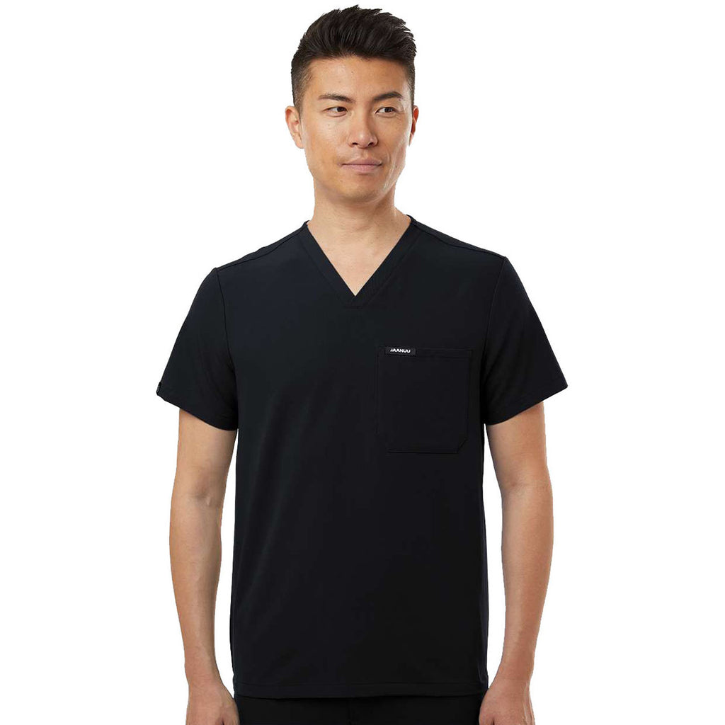 Jaanuu Men's Black Holmes Everyday 1-Pocket Scrub V-Neck Top