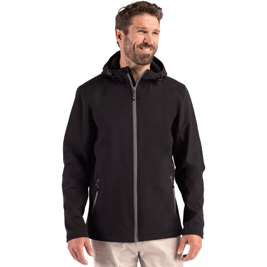 Clique Men's Black/Pure Slate Tempo Recycled Stretch Softshell Hooded Jacket