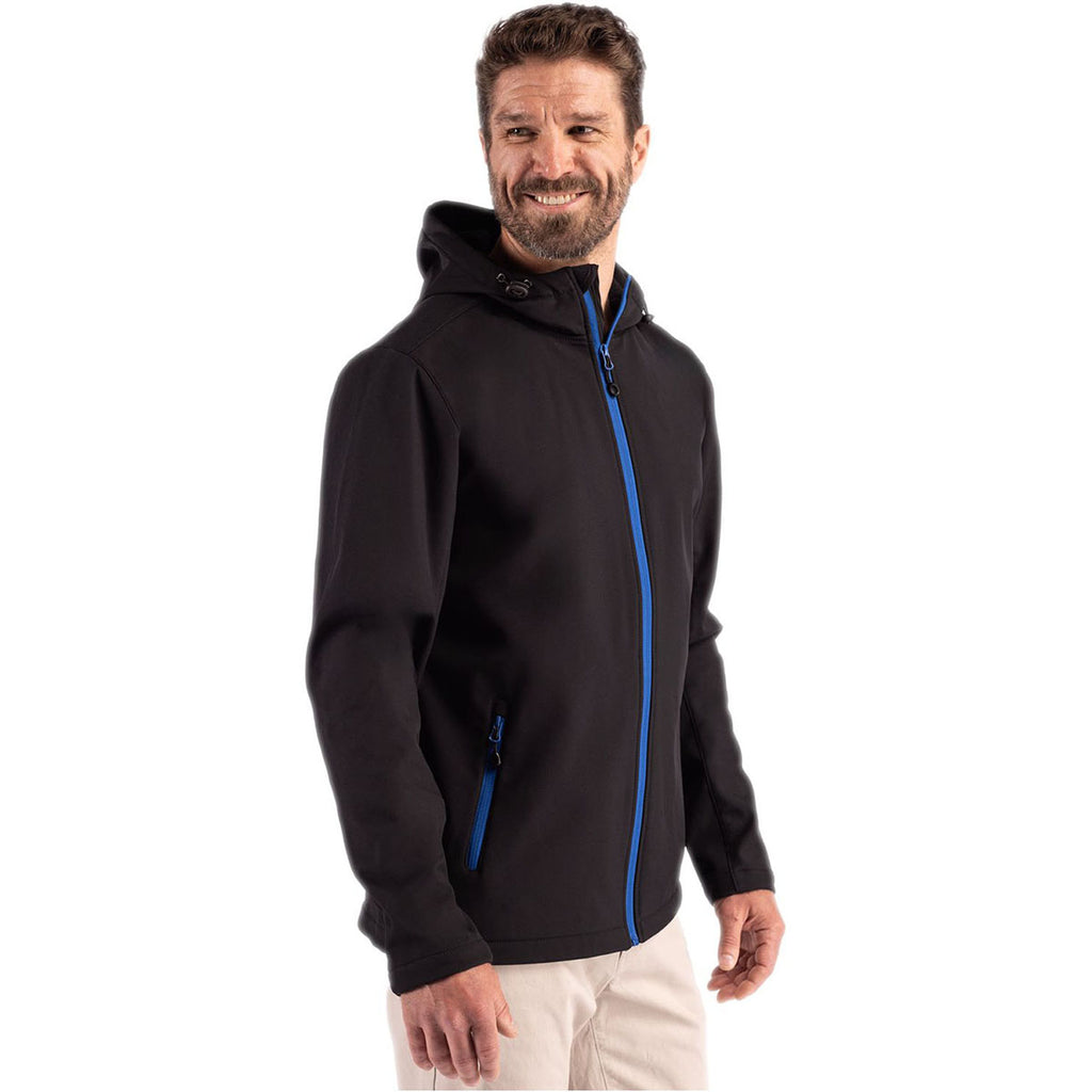 Clique Men's Black/Royal Blue Tempo Recycled Stretch Softshell Hooded Jacket