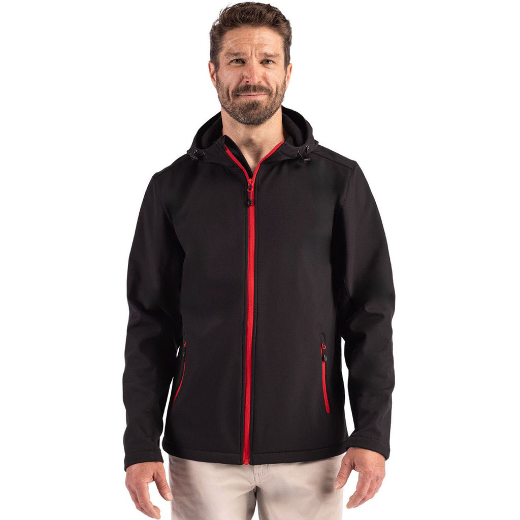 Clique Men's Black/Red Tempo Recycled Stretch Softshell Hooded Jacket