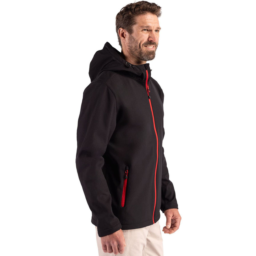 Clique Men's Black/Red Tempo Recycled Stretch Softshell Hooded Jacket