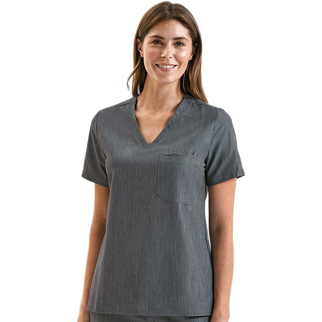 Onna Women's Dynamo Grey Limitless V-Neck Stretch Scrub Top