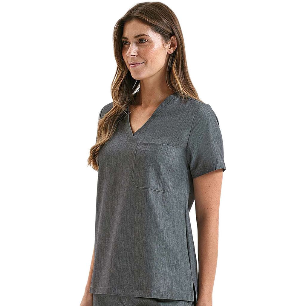 Onna Women's Dynamo Grey Limitless V-Neck Stretch Scrub Top