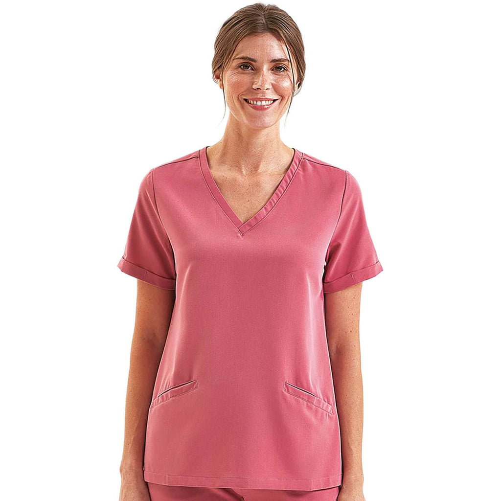 Onna Women's Calm Pink Invisible V-Neck Stretch Scrub Top