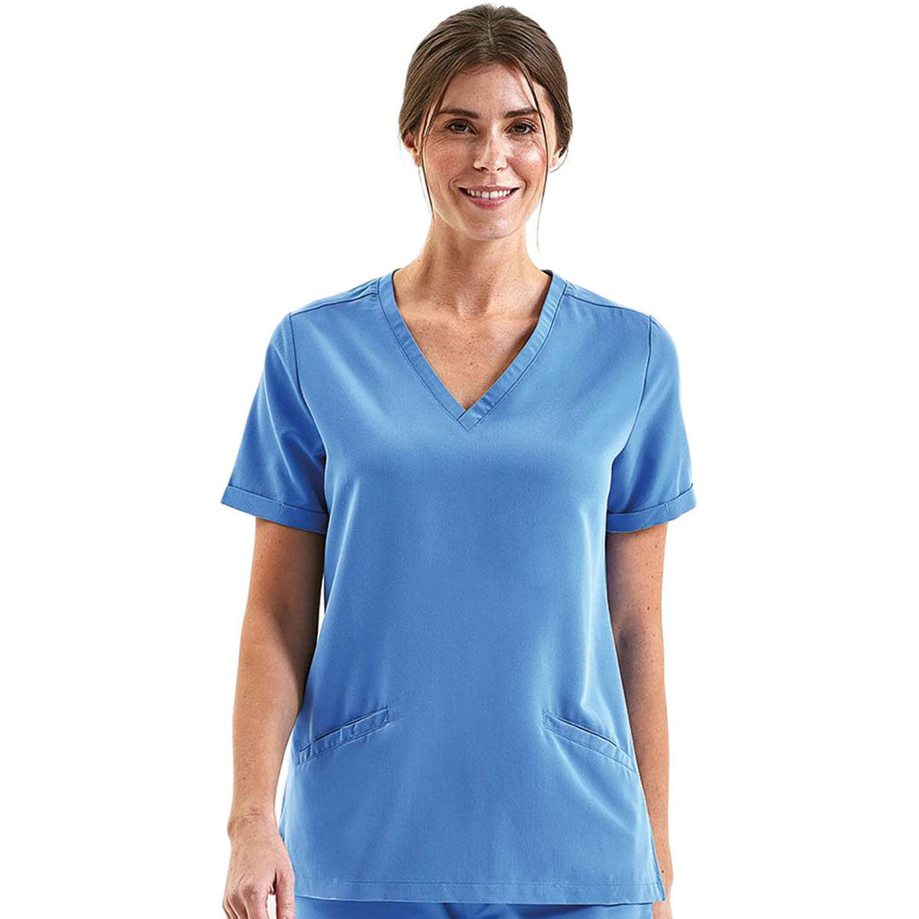 Onna Women's Ceil Blue Invisible V-Neck Stretch Scrub Top