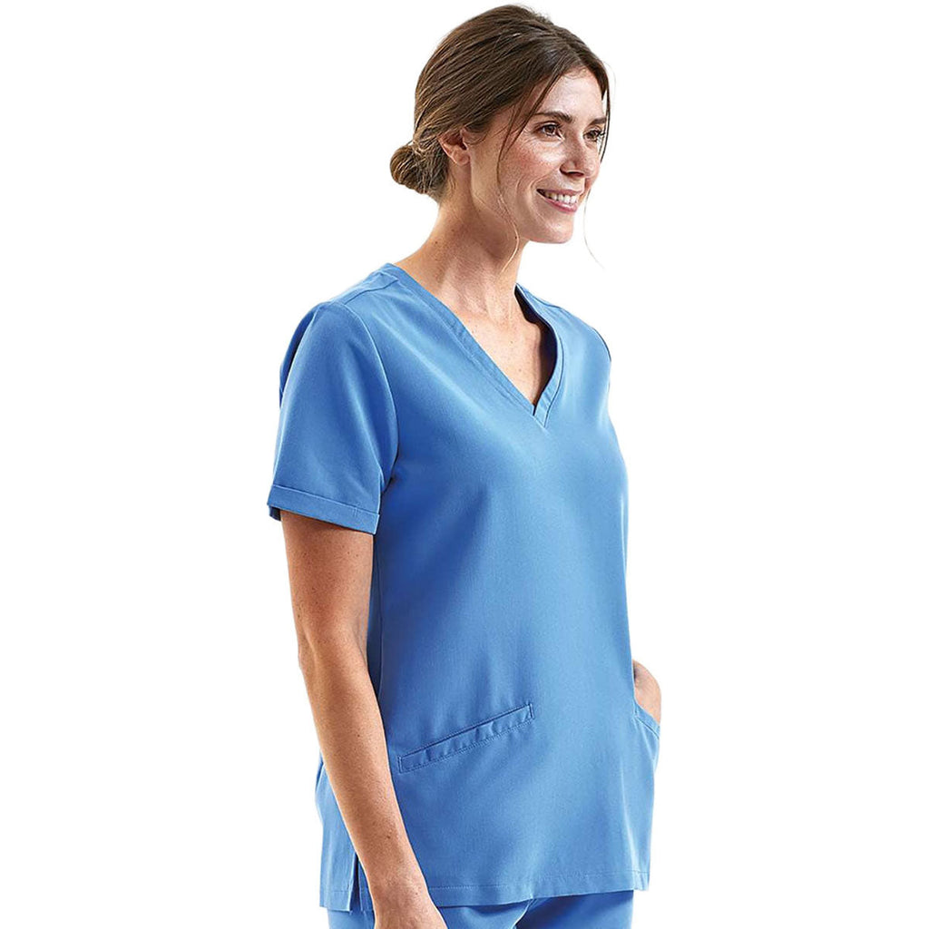 Onna Women's Ceil Blue Invisible V-Neck Stretch Scrub Top