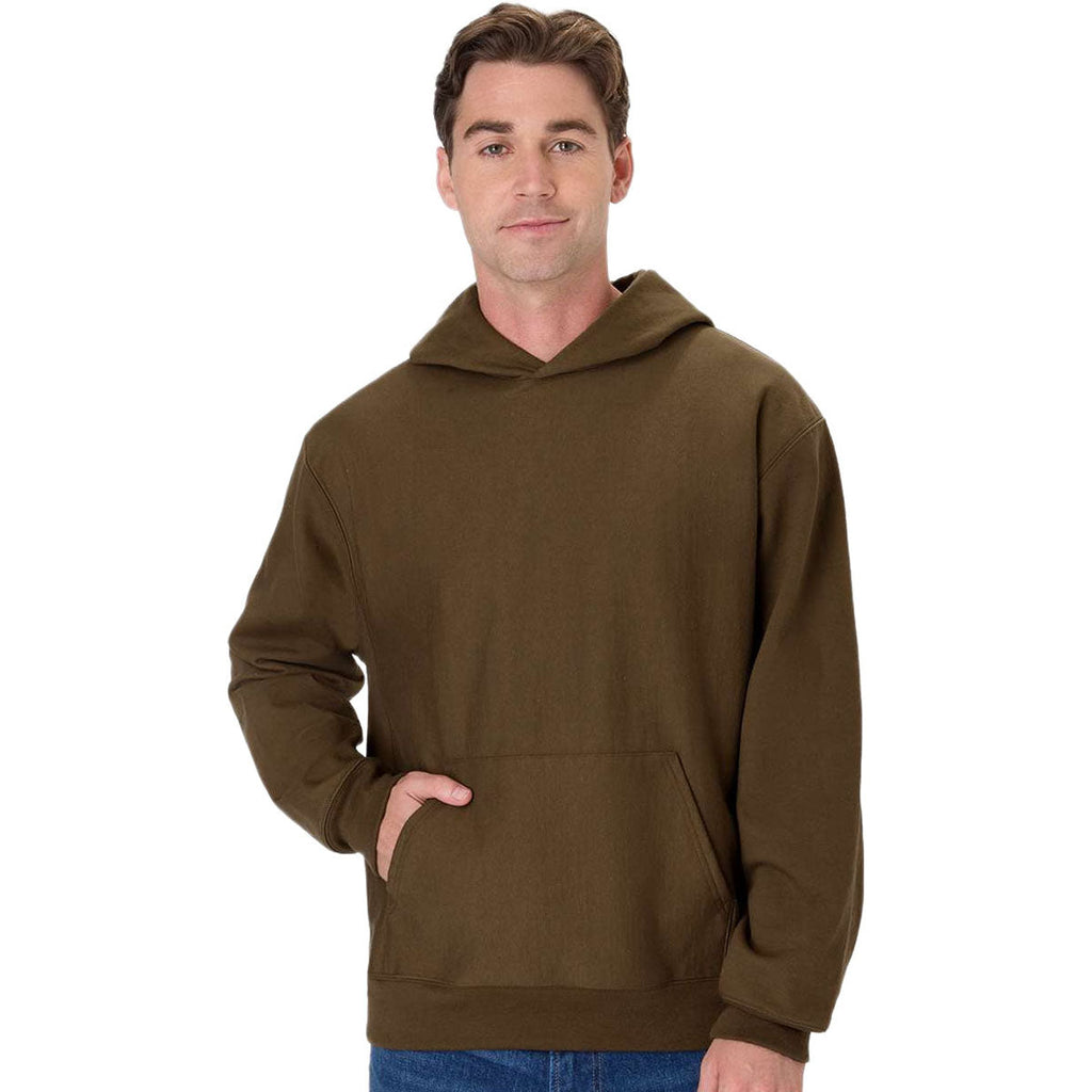 Hanes Unisex Army Brown Beefy Sweats Premium Heavyweight Hooded Sweatshirt