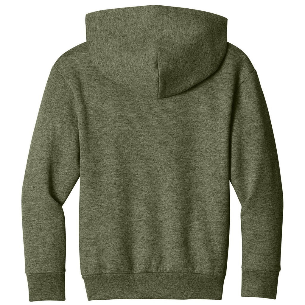 Port & Co. Youth Olive Drab Green Heather Easy Fleece Pullover Hooded Sweatshirt