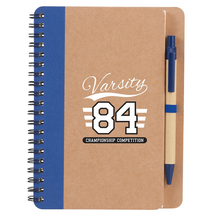 Bullet Blue 5'' x 7'' Eco-Friendly Spiral Notebook with Pen