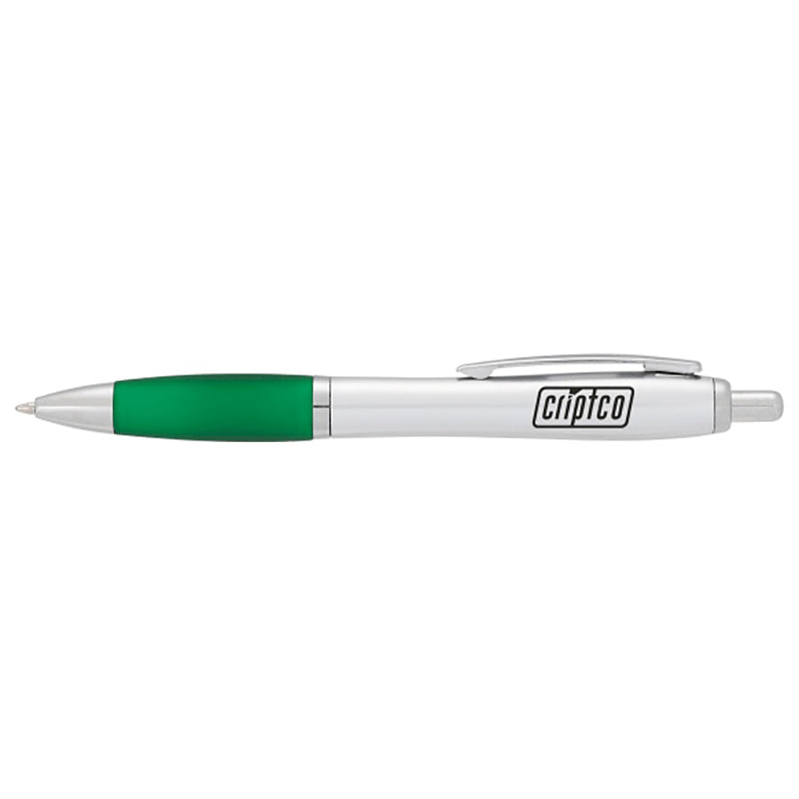 Bullet Silver Barrel w/Green Grip Nash Retractable Ballpoint Pen