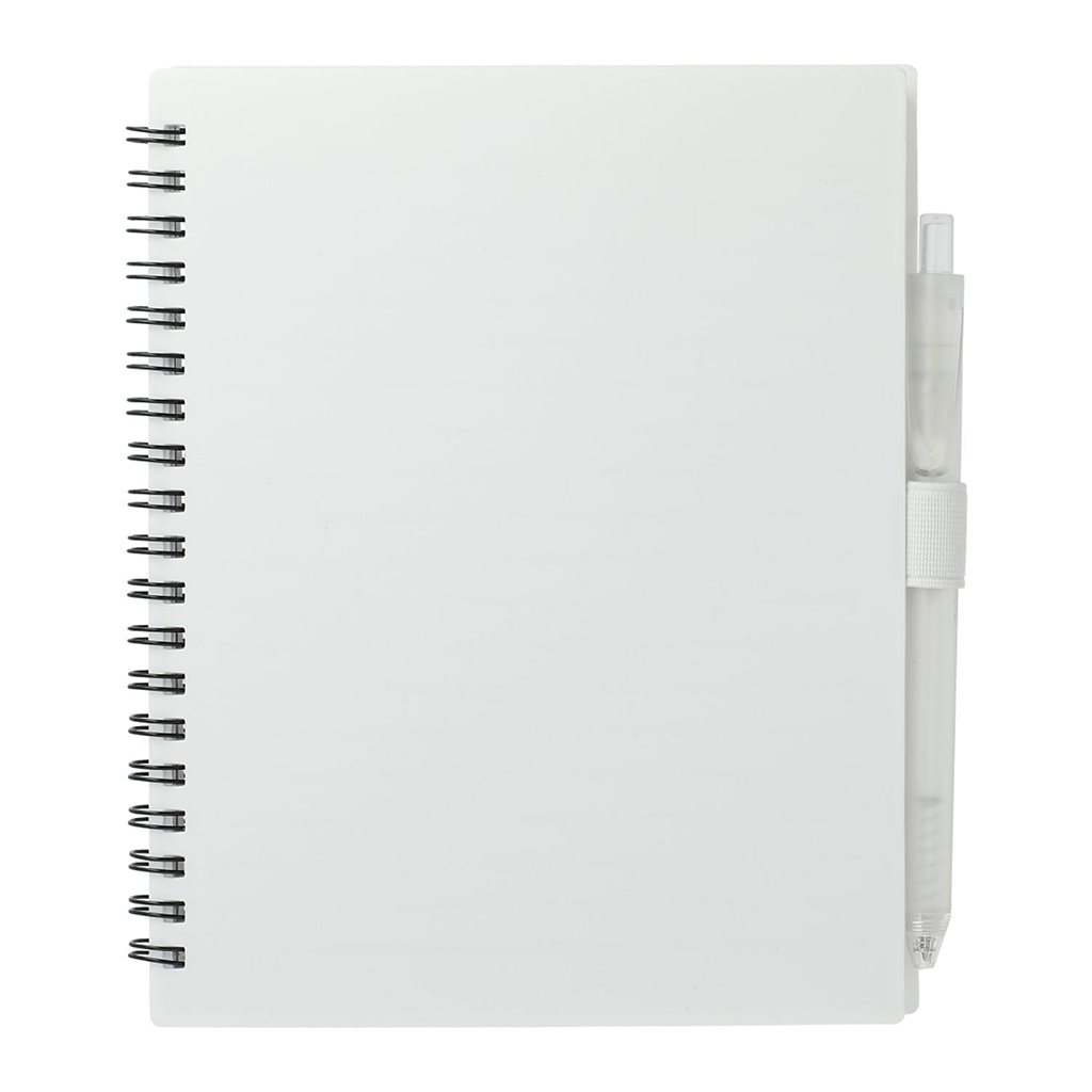Bullet White 5.5" x 7" FSC Recycled Spiral Notebook w/ RPET Pen