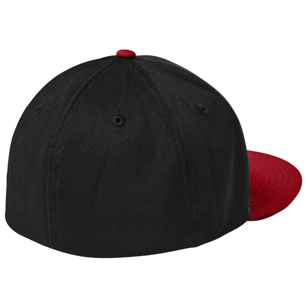 Sport-Tek Black/Deep Red/Black Impact Mesh Stretch-Tek Cap