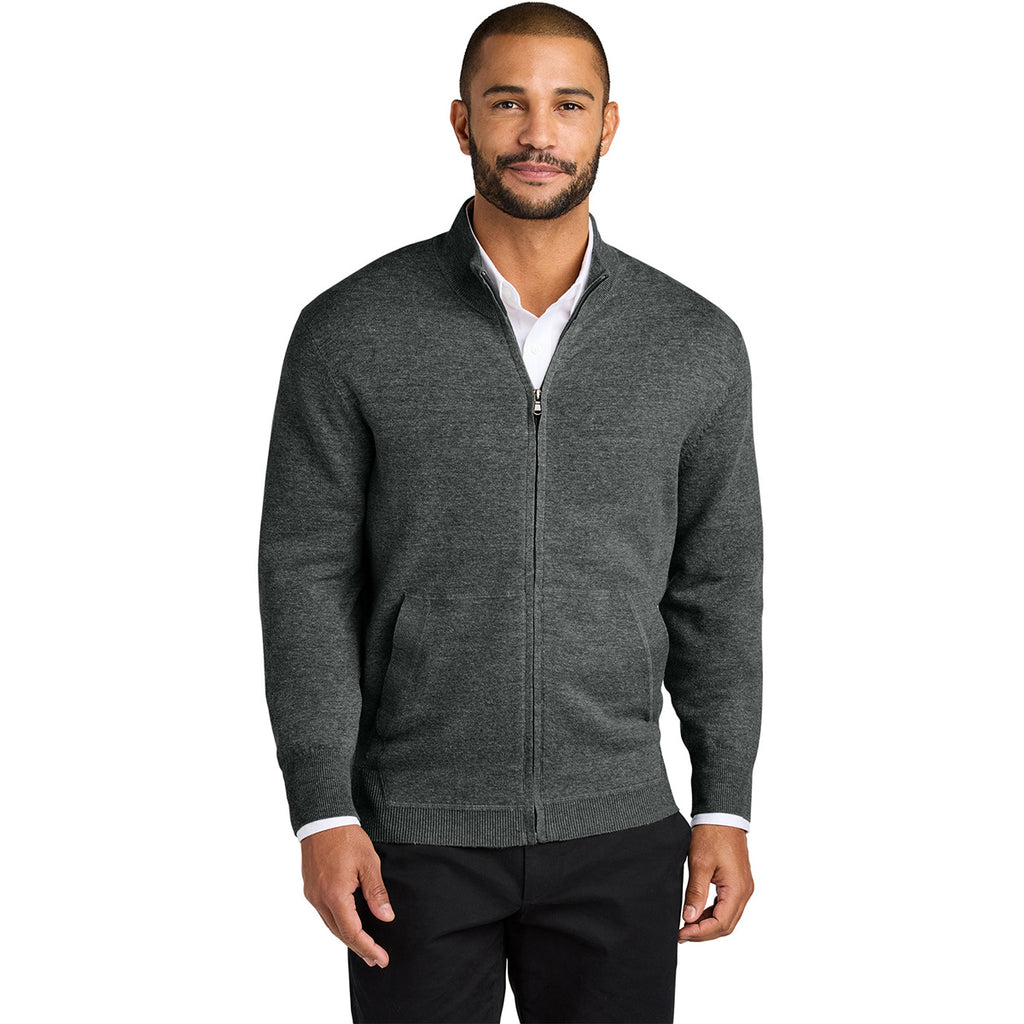 Port Authority Men's Charcoal Heather Easy Care Full-Zip Sweater