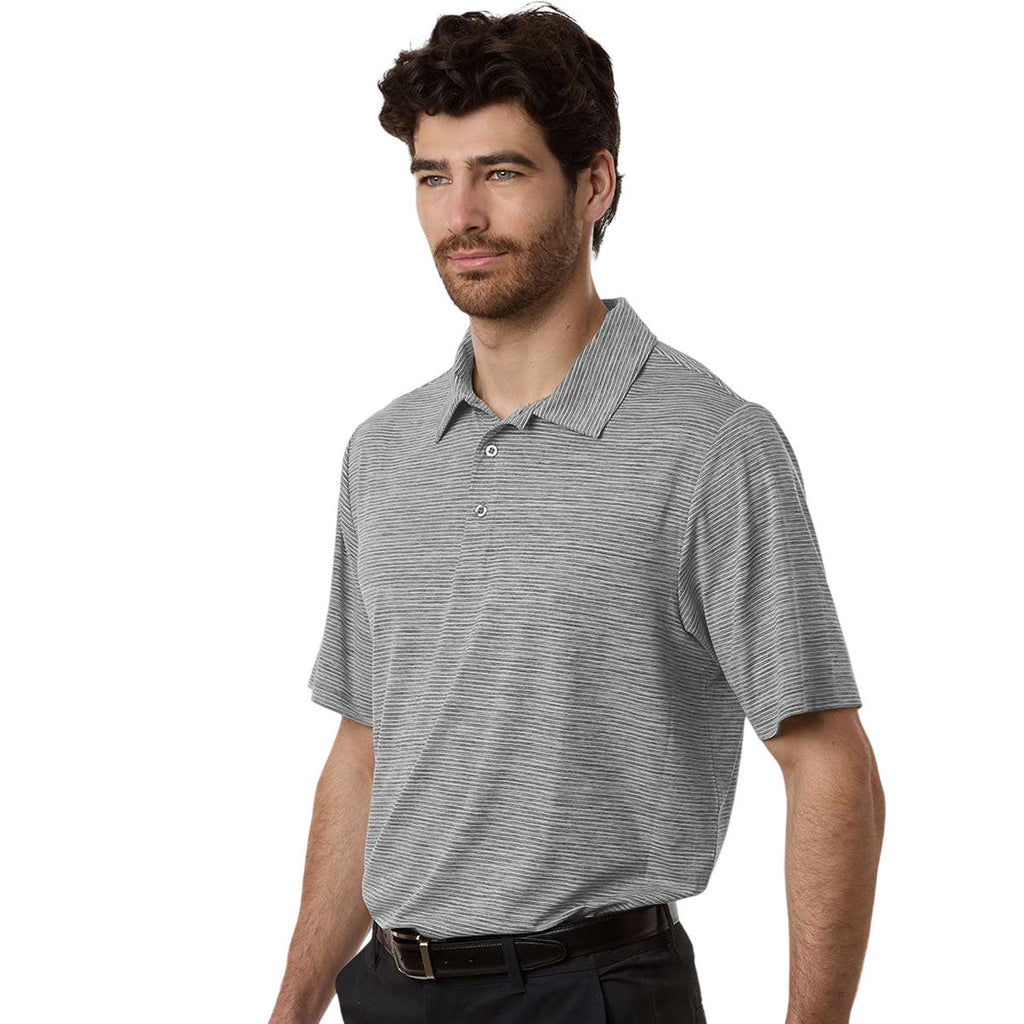 Team 365 Men's Black Heather/White Relay Heathered Stripe Polo