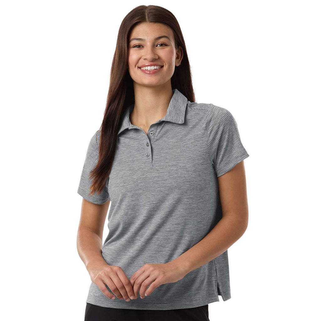 Team 365 Women's Black Heather/White Relay Heathered Stripe Polo