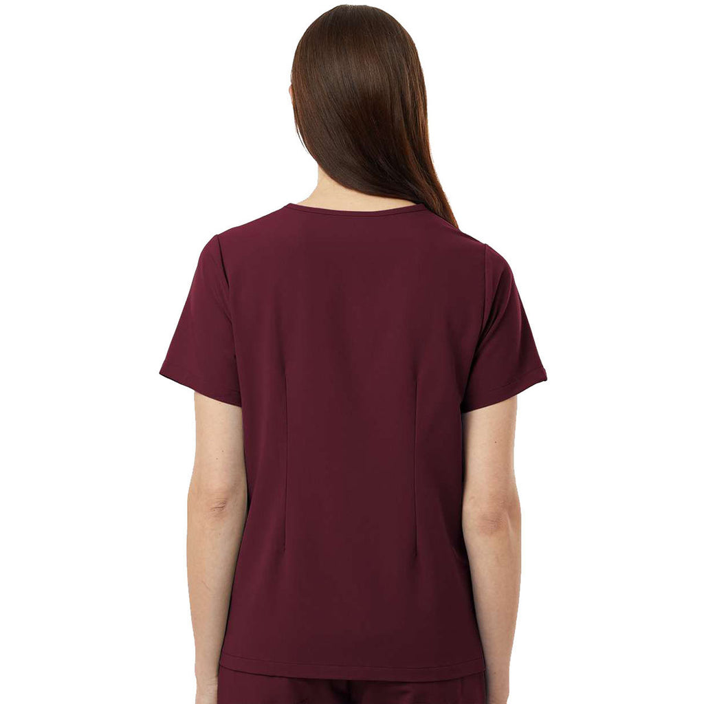 Jaanuu Women's Burgundy Rhena Essential 1-Pocket Scrub V-Neck Top